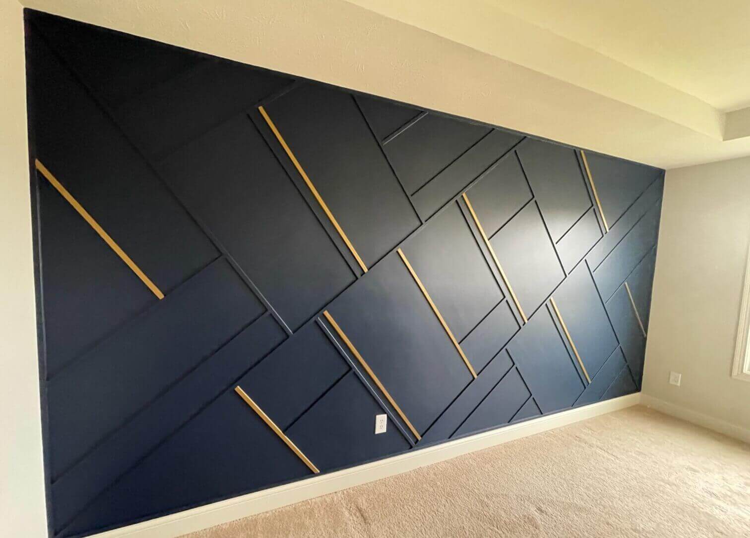 Navy geometric wood accent wall