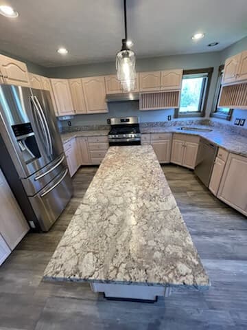 Kitchen island with granite countertop
